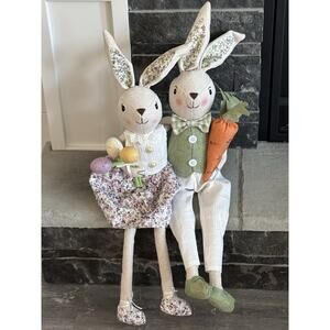 NWOT Easter Bunny Rabbits Fabric Sitting Couple Male Female Decor